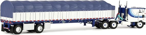 First Gear DCP 1/64 Peterbilt 352 COE 110 Sleeper Truck with Wilson Roadbrute 53' Flatbed Spread-Axle Trailer w Covered Wagon 60-2057