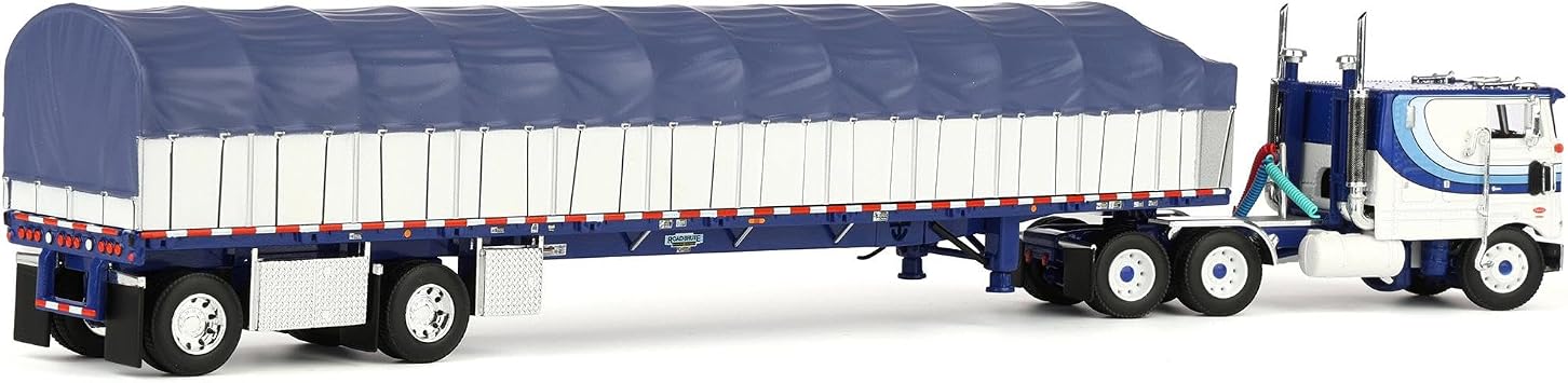 First Gear DCP 1/64 Peterbilt 352 COE 110 Sleeper Truck with Wilson Roadbrute 53' Flatbed Spread-Axle Trailer w Covered Wagon 60-2057