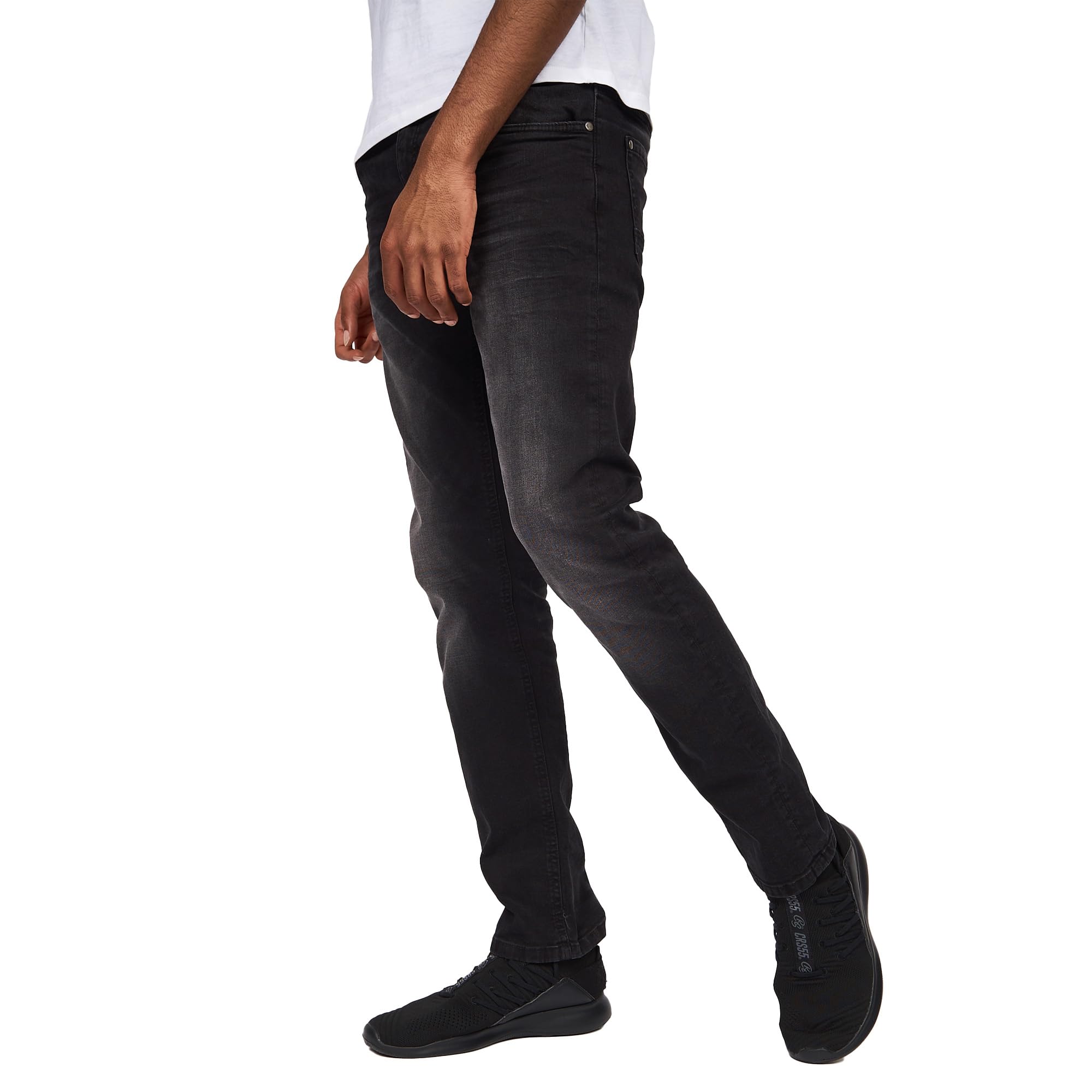Crosshatch Men’s Svelte Slim Fit Stretch Denim Jeans-Black Wash, Premium Cotton 5-Pocket Designer Trousers with Zip Fly & Branded Hardware, W36 L34