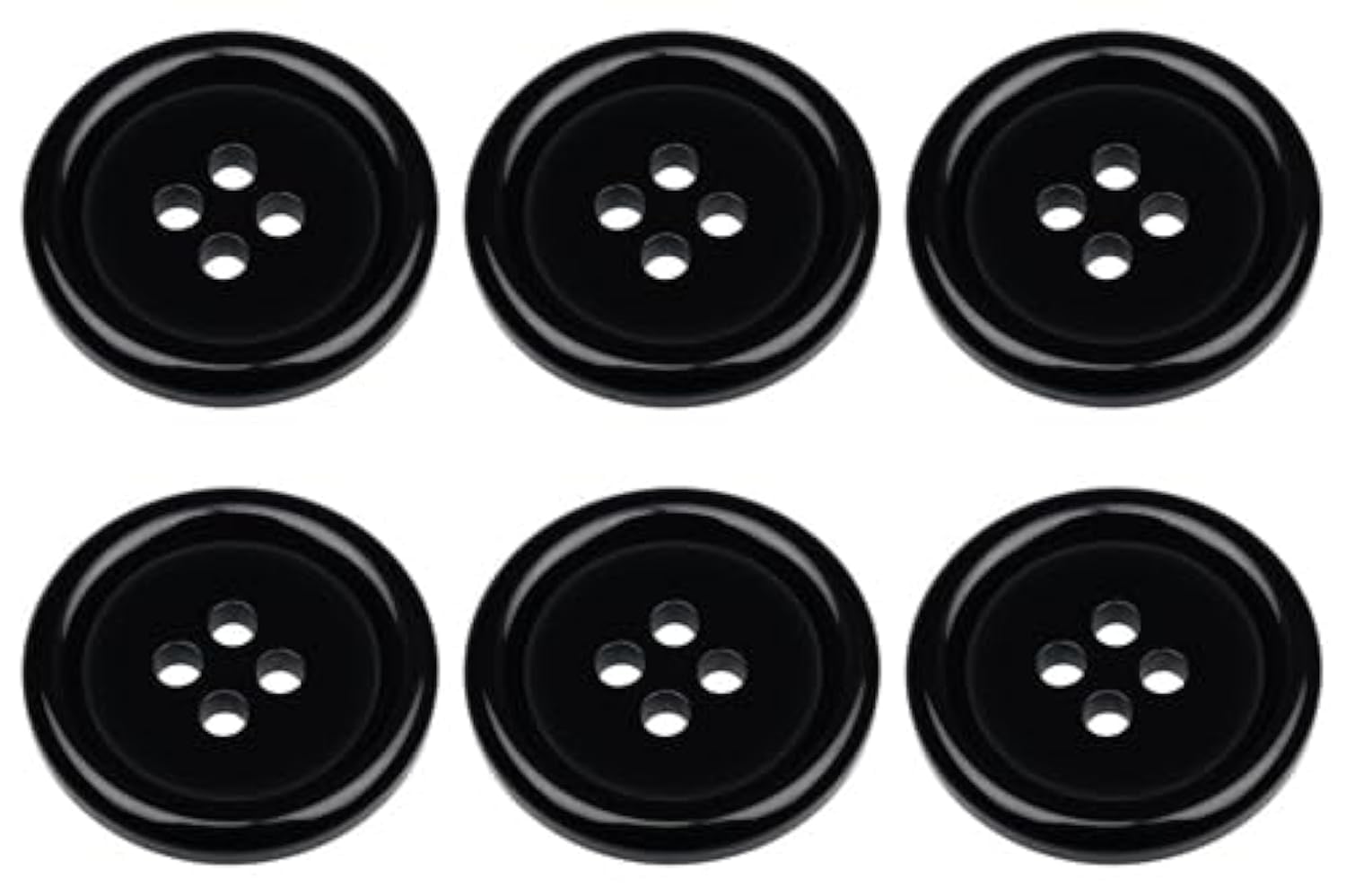Pack of 6 Black Sew on 23mm Round Buttons Flat 4 Holes 36L 36 Ligne, Pack of 6 23mm Buttons