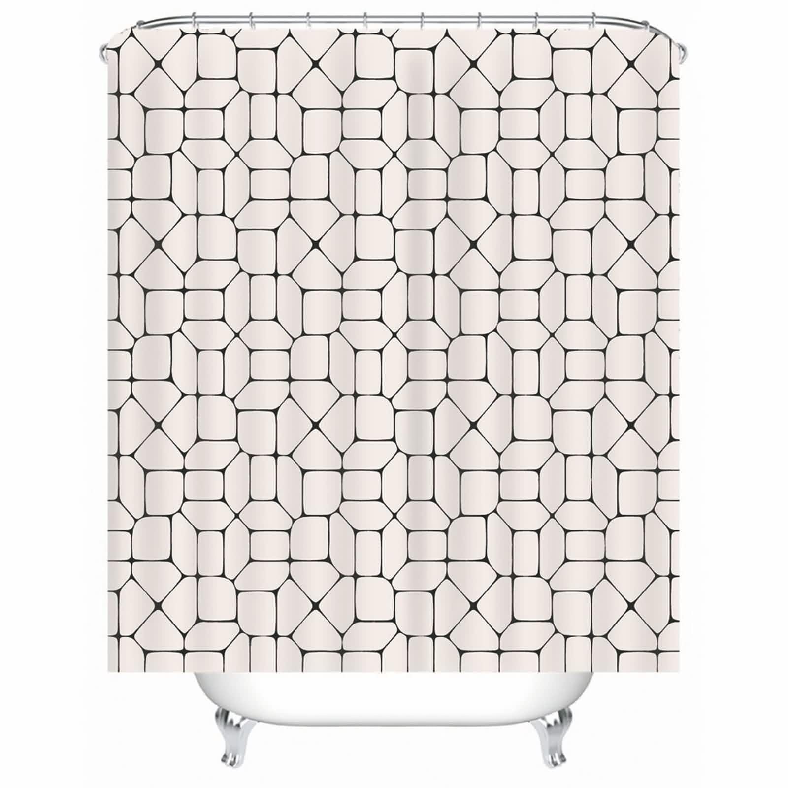 Cortina de ducha textil de tela negra y blanca, patrón geométrico, antimoho, cortina de baño de poliéster, impermeable, lavable, cortinas de ducha en el baño para bañera con anillos