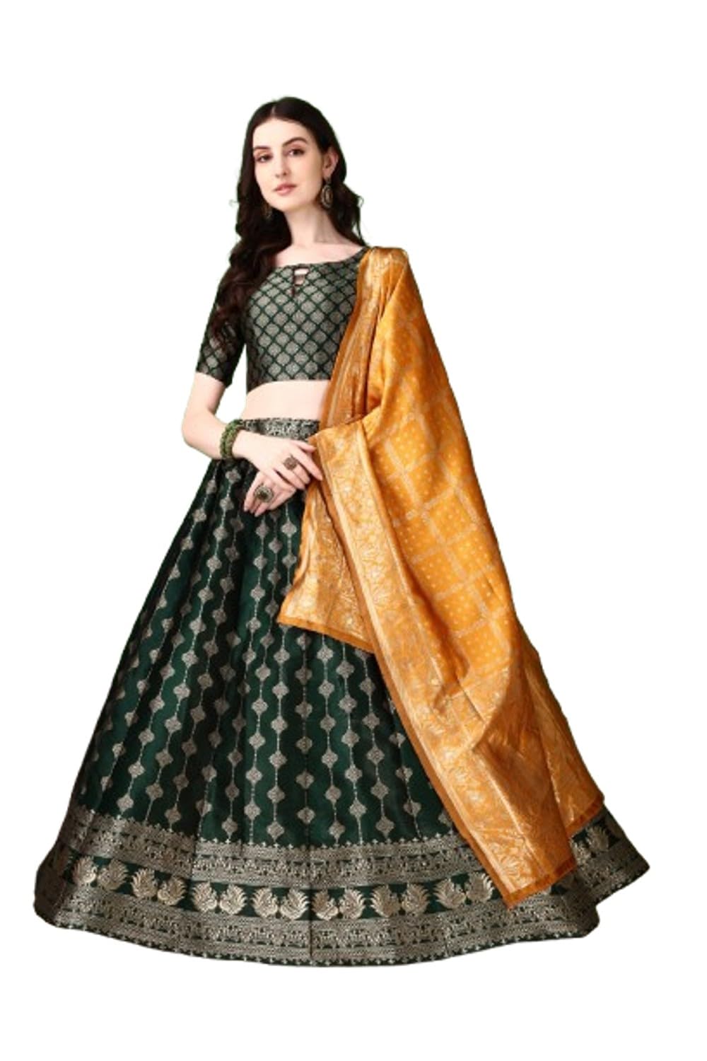 JAYA CREATION Women’s Jacquard Semi-Stitched Lehenga choli (AK36)