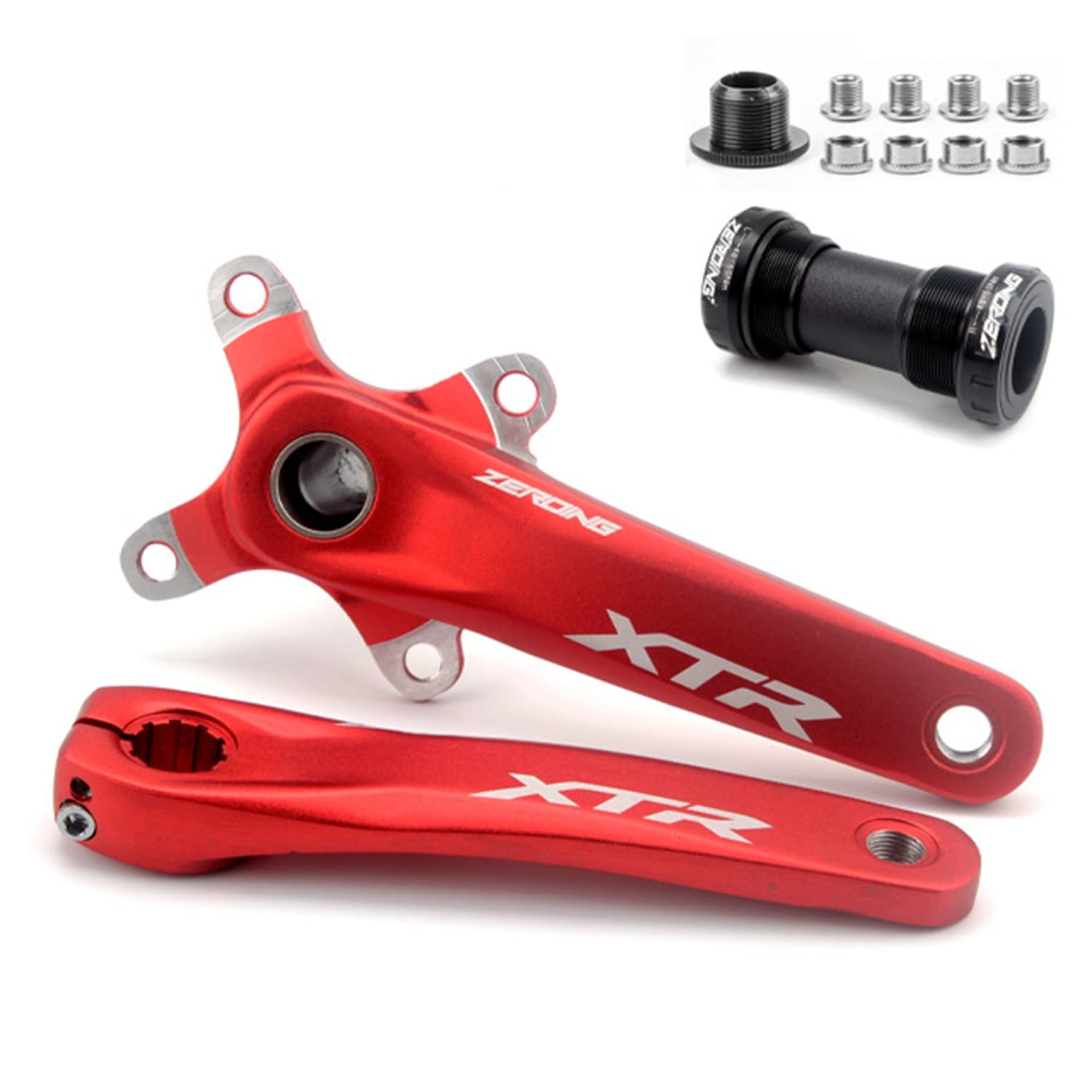 MRVAKDYDI Mountain Bike Crankset, MTB Crankset 104BCD Hollow Integrated 170mm With Bottom Bracket Pack Of 2 Multicolor(Red)