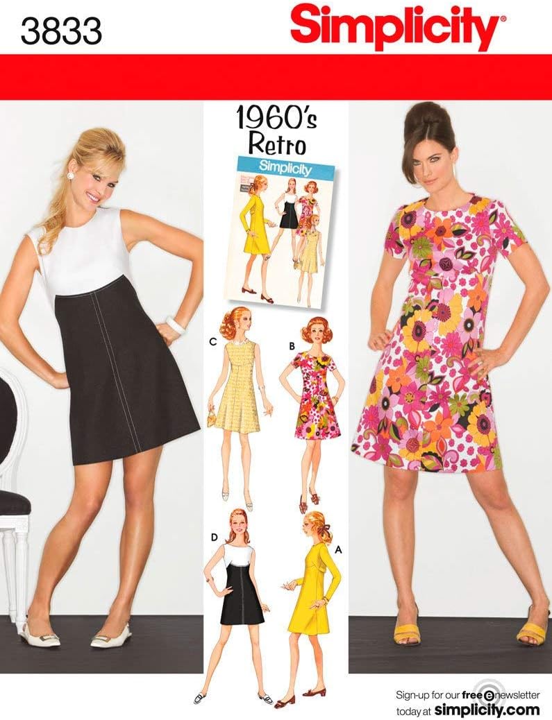 Simplicity 1960's Retro Fashion Dress Sewing Pattern For Women, Sizes 14-22