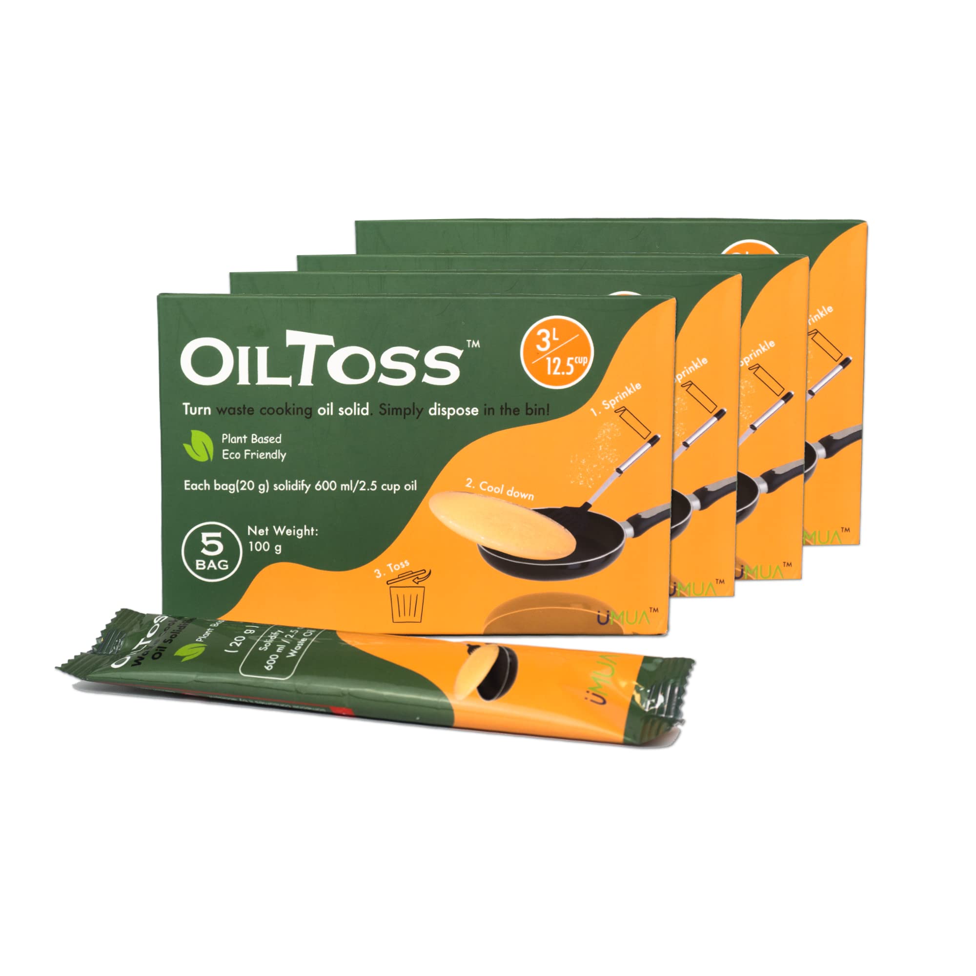 UMUAOilToss Waste Cooking Oil Solidifier, Kitchen Waste Oil Disposal,100% Plant Based (20 Bag(Solidify 12 L /50 Cup Oil))