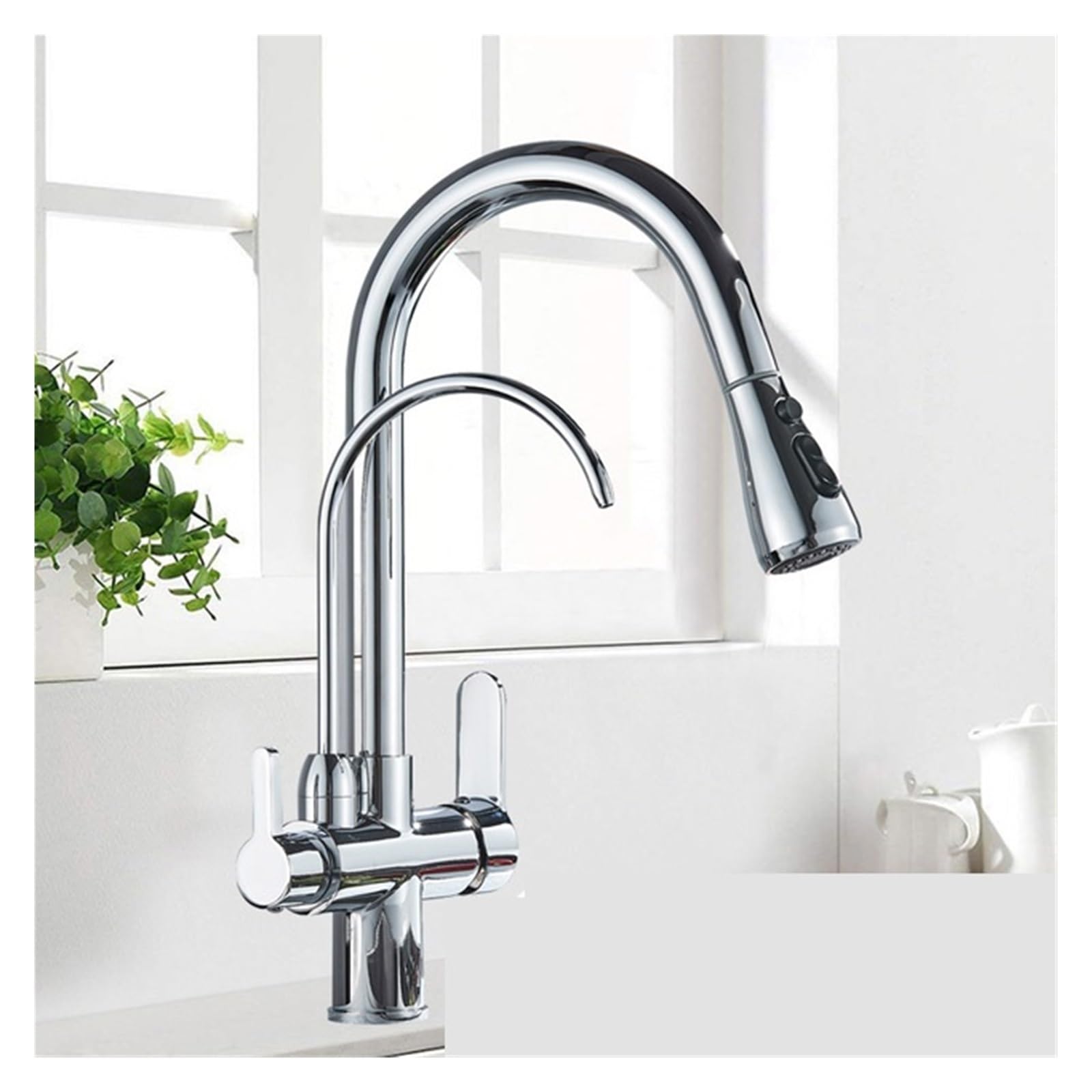 Zqfhsx Chrome B Filtered Water Kitchen Faucet 2 In 1 Antique Brass Pull Out Spout Purifier Crane Way Swivel Mixing Faucet(Antique A)