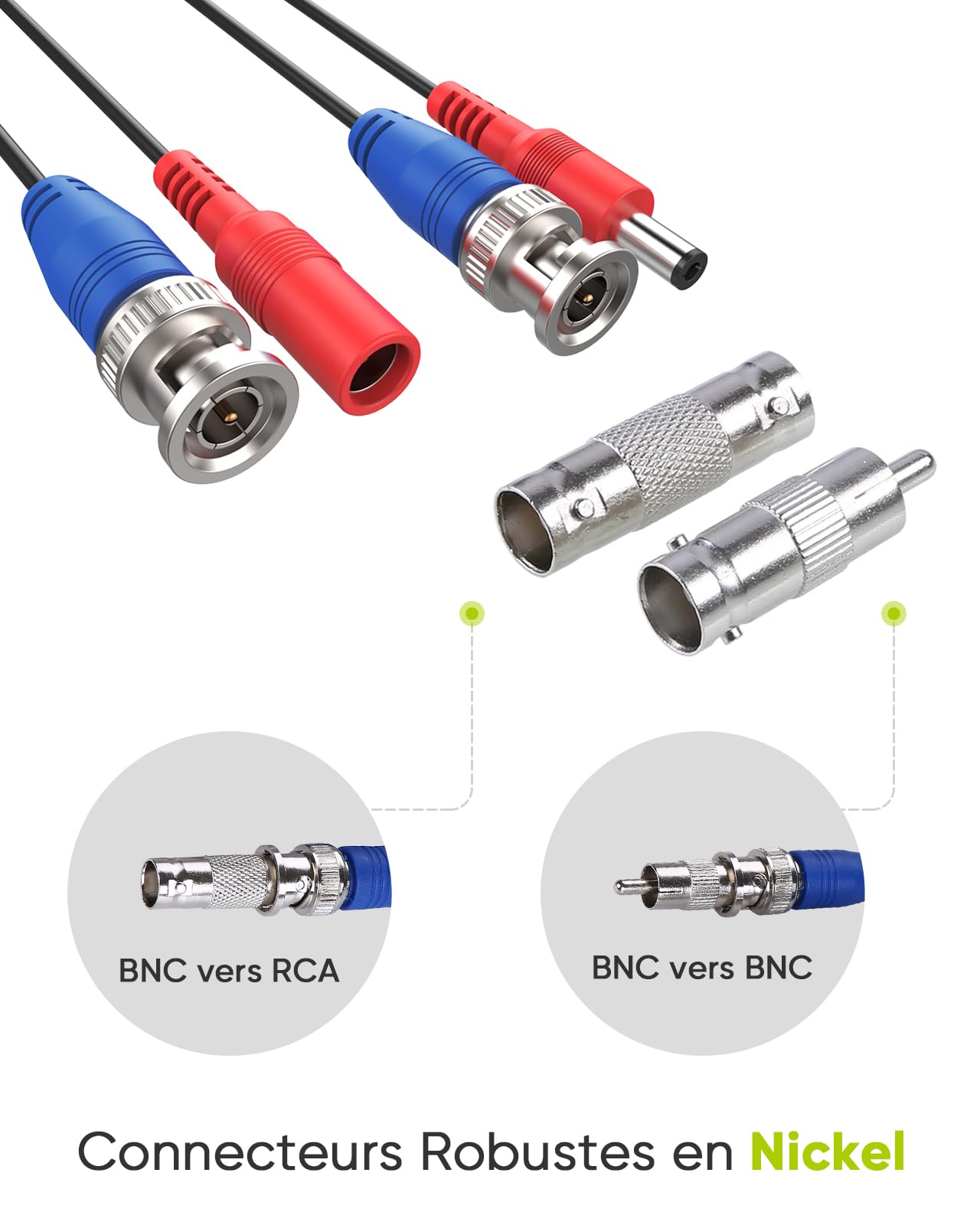 SANNCE 30m Câble de Video DC Power Connecteur BNC Vidéo 4pcs pour CCTV Caméra DVR, Noir
