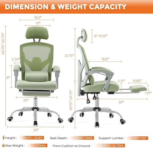 Miniatura 2 de Silla ergonómica de escritorio para computadora de oficina con almohada lumbar y reposapiés retráctil, sillones giratorios de malla con respaldo