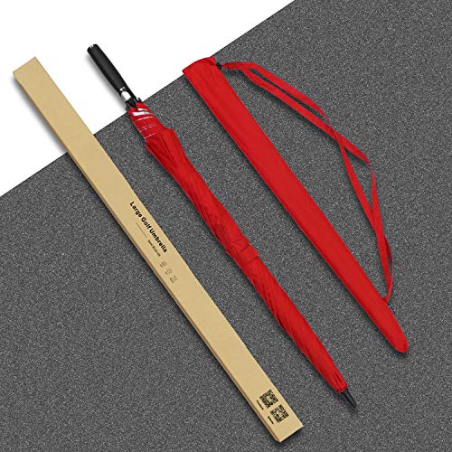Lejorain 68 Inches Extra Large Windproof Golf Umbrella - Double Canopy SPF 50+ UV Protection from Storm/Blizzard/Rain/Sun(red)