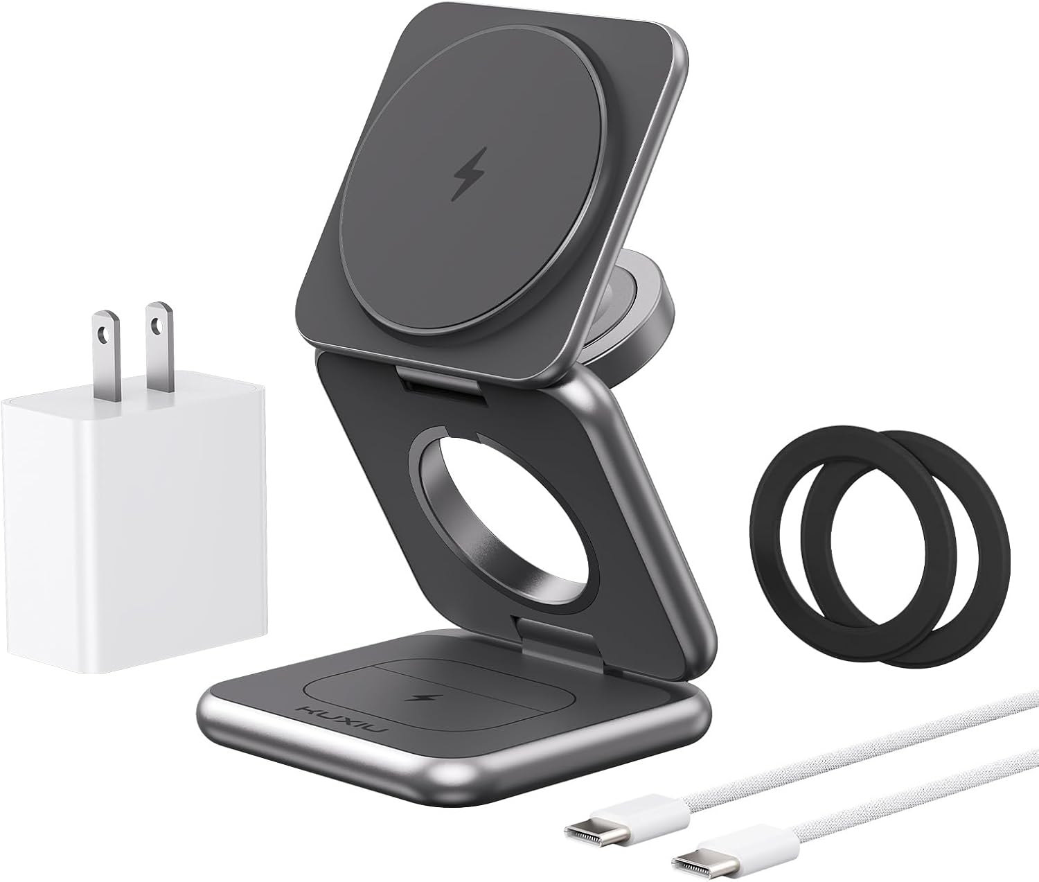 KU XIU Wireless Charger for Samsung,Aluminum Alloy Foldable 3 in 1 Wireless Charging Station for Samsung Galaxy S25 Ultra S24 S23 S22 Note Z Fold 7 Flip/Buds, for Galaxy Watch Ultra 8 7 6 5 4