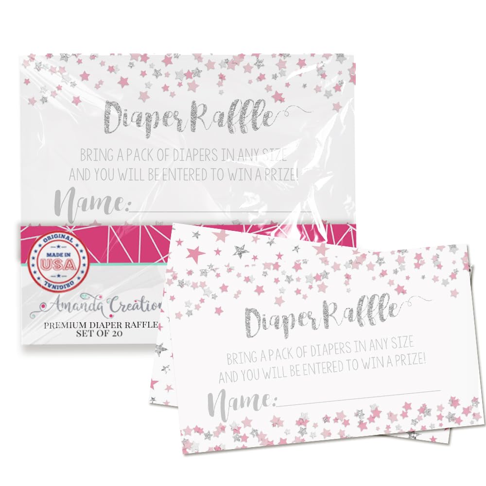 Amanda Creation Pink & Silver Twinkle Little Star Themed Diaper Raffle Tickets for Girl Baby Showers, 20 2
