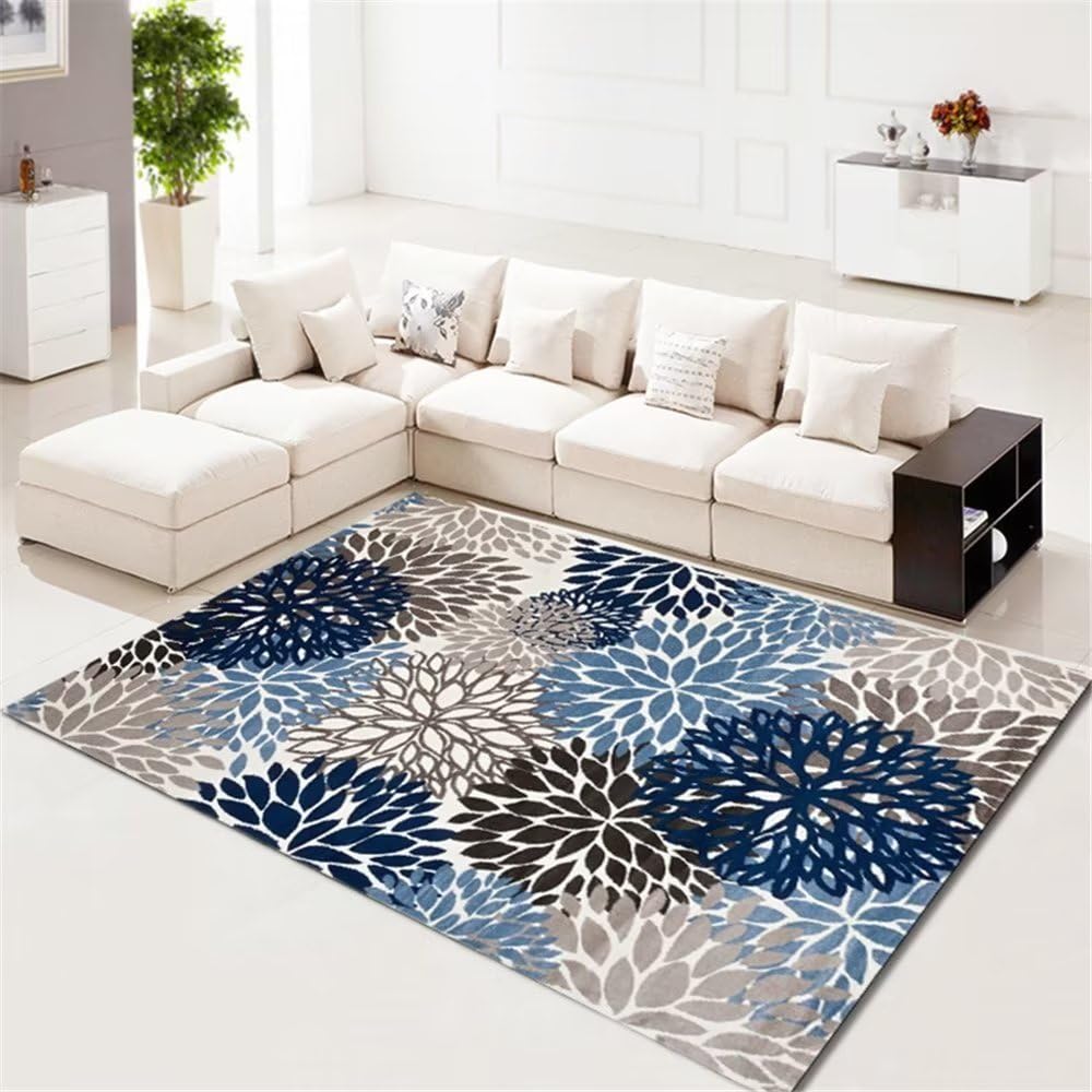 Tapis rectangulaire bleu abstrait 200x250cm pour réchauffer une chambre d'ado