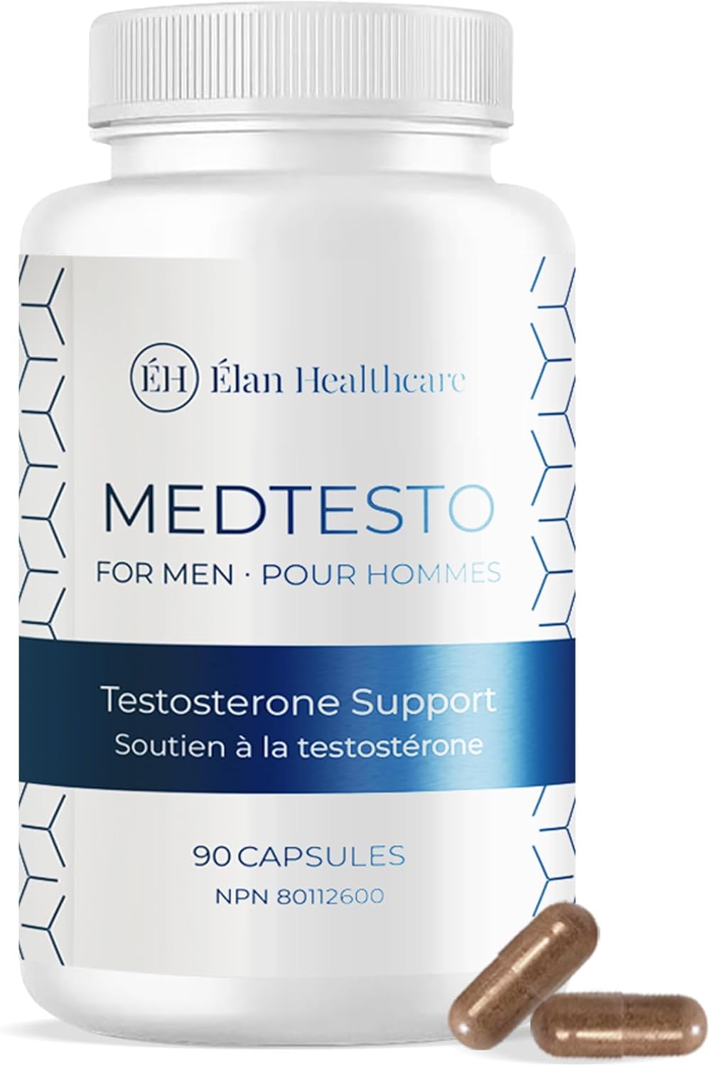 Elan Healthcare Medtesto Natural Supplements for Men | Maca, Tongkat Ali, Horny Goat Weed, Tribulus, Ginseng, Ginkgo Biloba, Boosts Energy, Supports Male Vitality & Performance, 90 Capsules, MADE IN CANADA