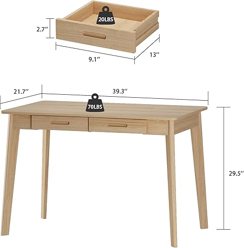 Miniatura 2 de Escritorio para computadora de oficina en casa con 2 cajones, mesa de estudio para oficina en casa, estudio, color madera (39.3 pulgadas de ancho x