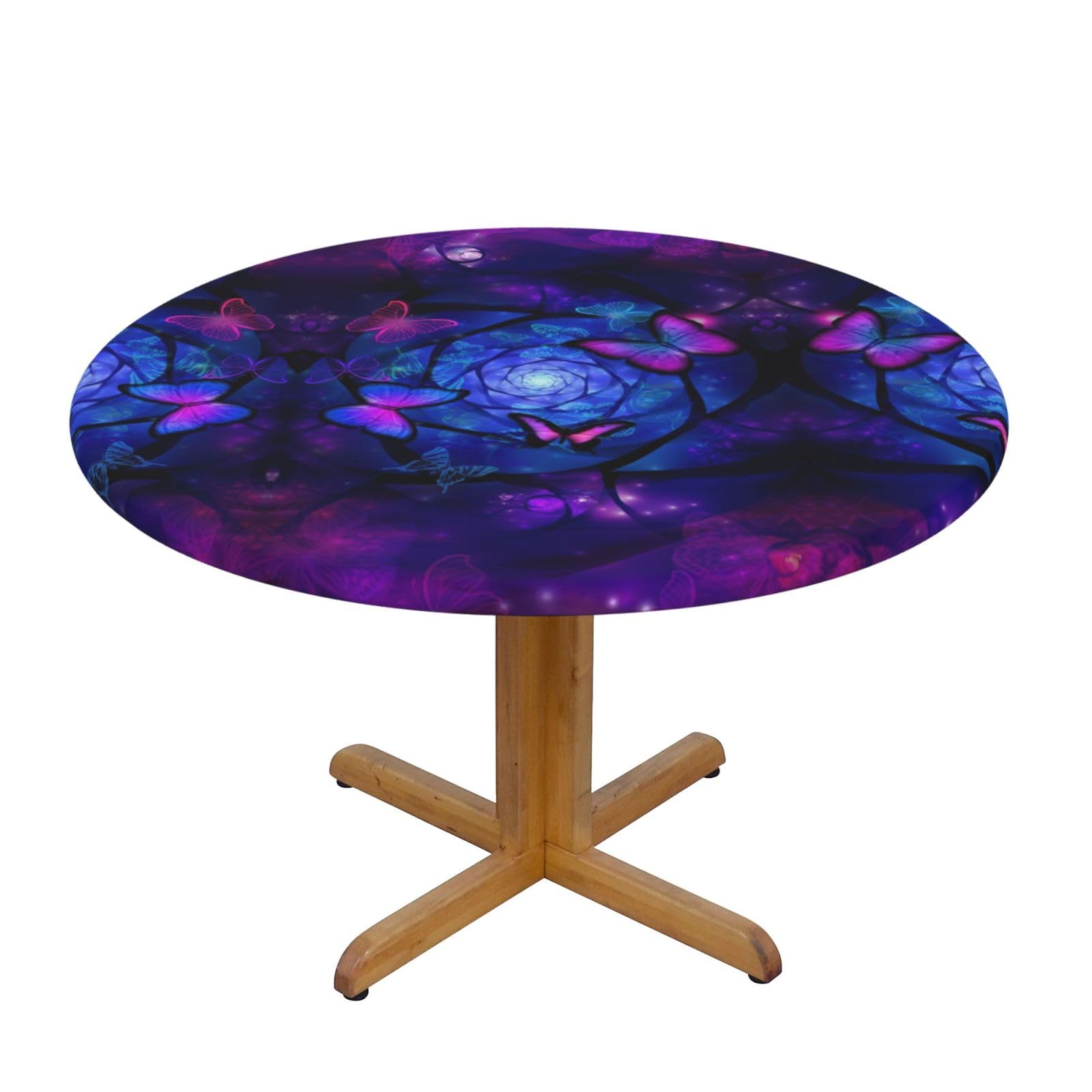 ESNAIUVCD butterfly print Waterproof Round Tablecloth,Outdoor Table Cloth with Elastic Edged, Elastic Tablecloth Wipeable, Garden Table Cloth Suitable for sizes 90cm-140cm