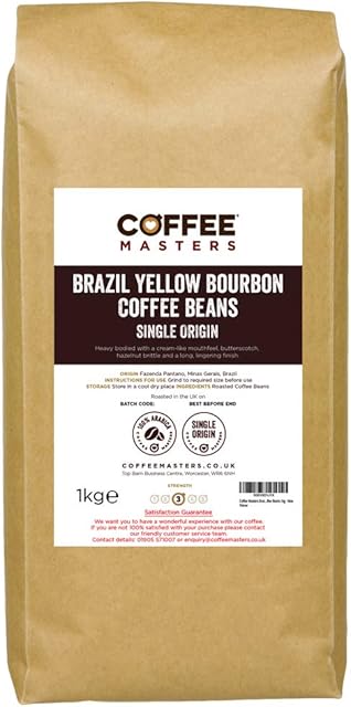 Coffee Masters Brazil Yellow Bourbon Coffee Beans 1kg - Single Origin 100% Arabica Coffee Beans for a Heavy Bodied Creamy Espresso - Ideal for Espresso Machines