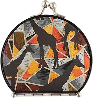 susiyo Vintage Compact & Travel Mirror with Bukle Closure, Silhouettes of Africa Giraffes Makeup Mirror Small Portable Foldable Easy to Carry for Women Girls Purses