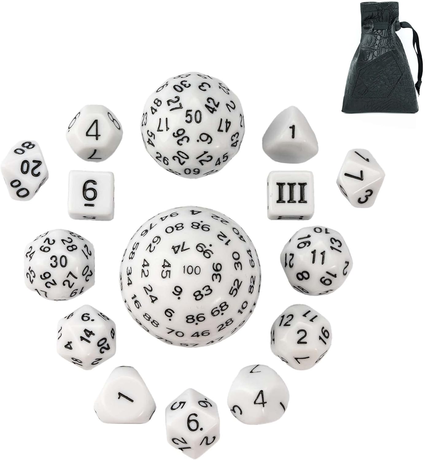 Poludie 15 Pieces Complete Polyhedral DND Dice Set D3D100