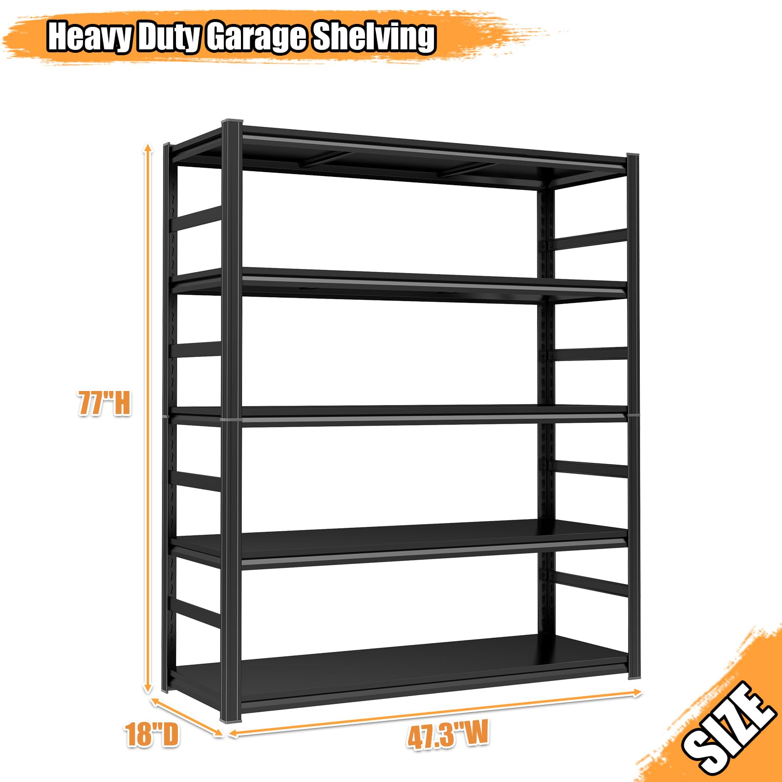 Scaffale per garage e stoccaggio, facile da montare, in metallo, 5 ripiani, resistente e regolabile, ripiani in acciaio per industrie, magazzini, cantine (121,9 x 45,7 x 198,1 cm (larghezza x