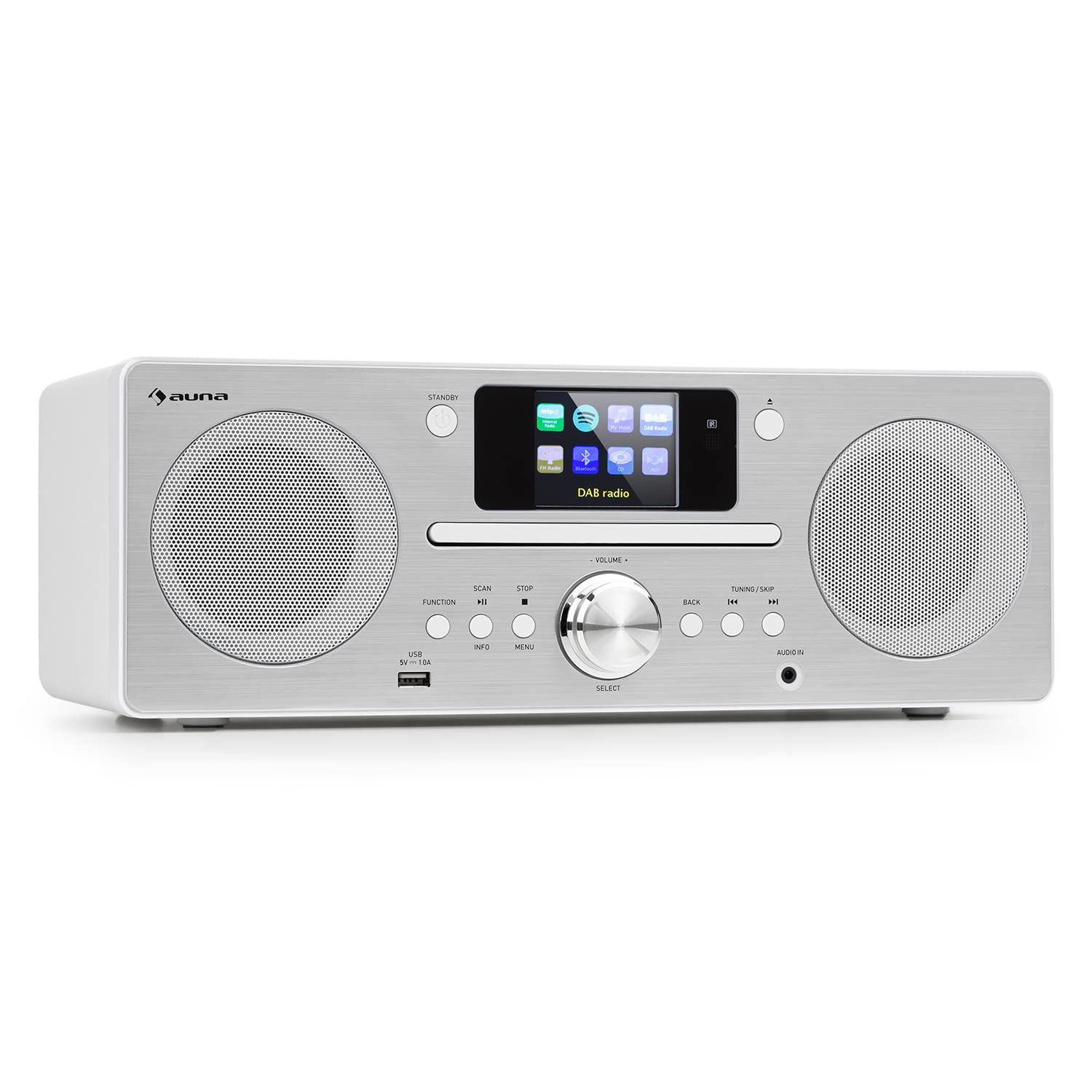 Auna Radio Portable CD, Chaine HiFi, Poste Radio Numérique Dab/Dab+/FM et Streaming, Radio Portables Stéréo LED, Écran TFT, Radio FM, MP3, AUX, Alarme de Réveil, Fixation au Mur, Alimentée au Secteur