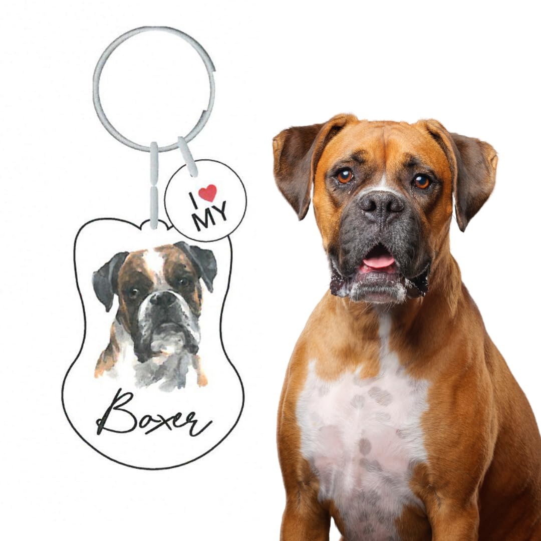 Splosh Pet Keyring Boxer - Personalised Dog Key Ring and Chain - Customised Gifts for Dog Lovers - Key Tags and Accessories