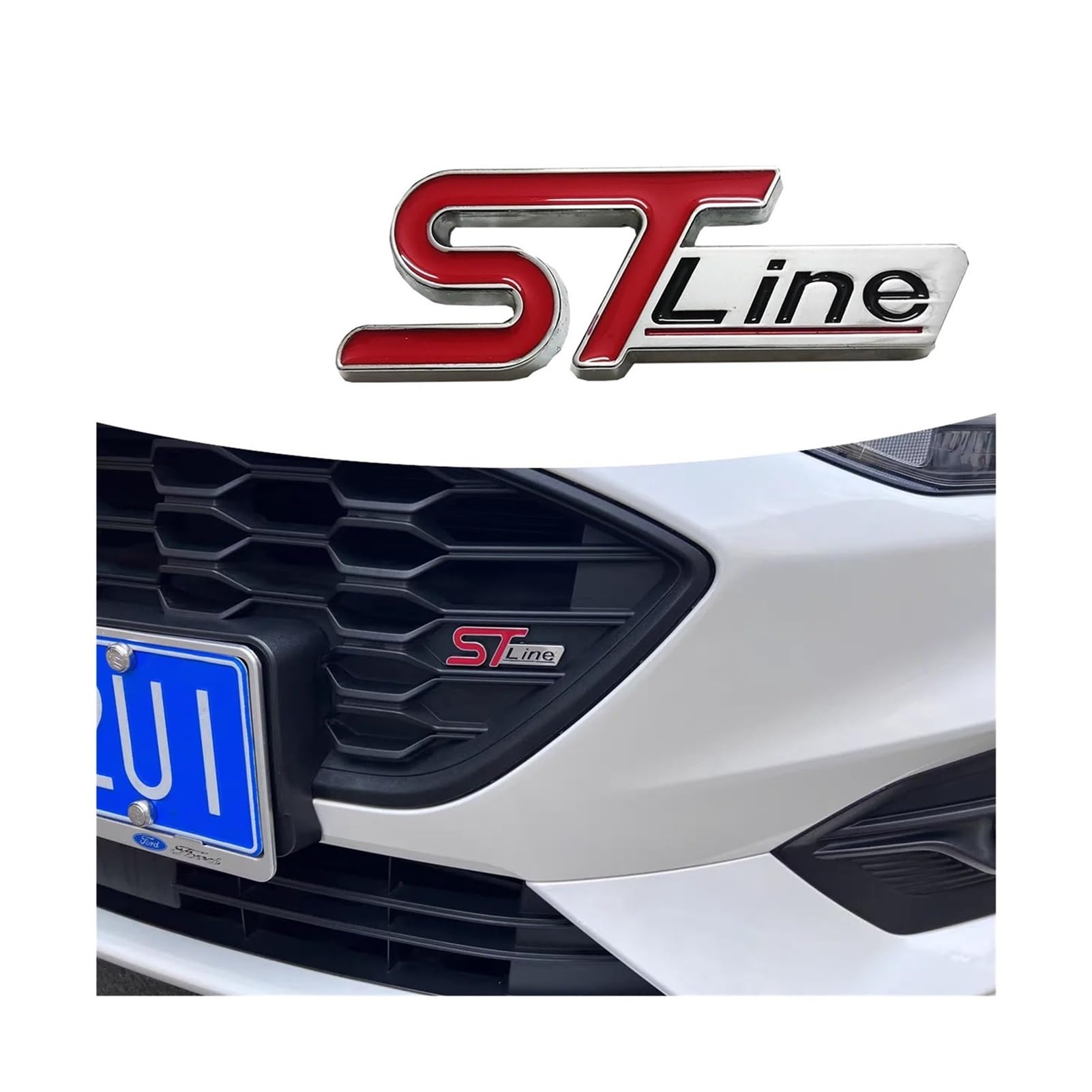 Autocollant 3D Métal "ST Line" Pour Calandre/coffre - Rouge & Noir, 100x35mm, Adhésif, Personnalisation Voiture