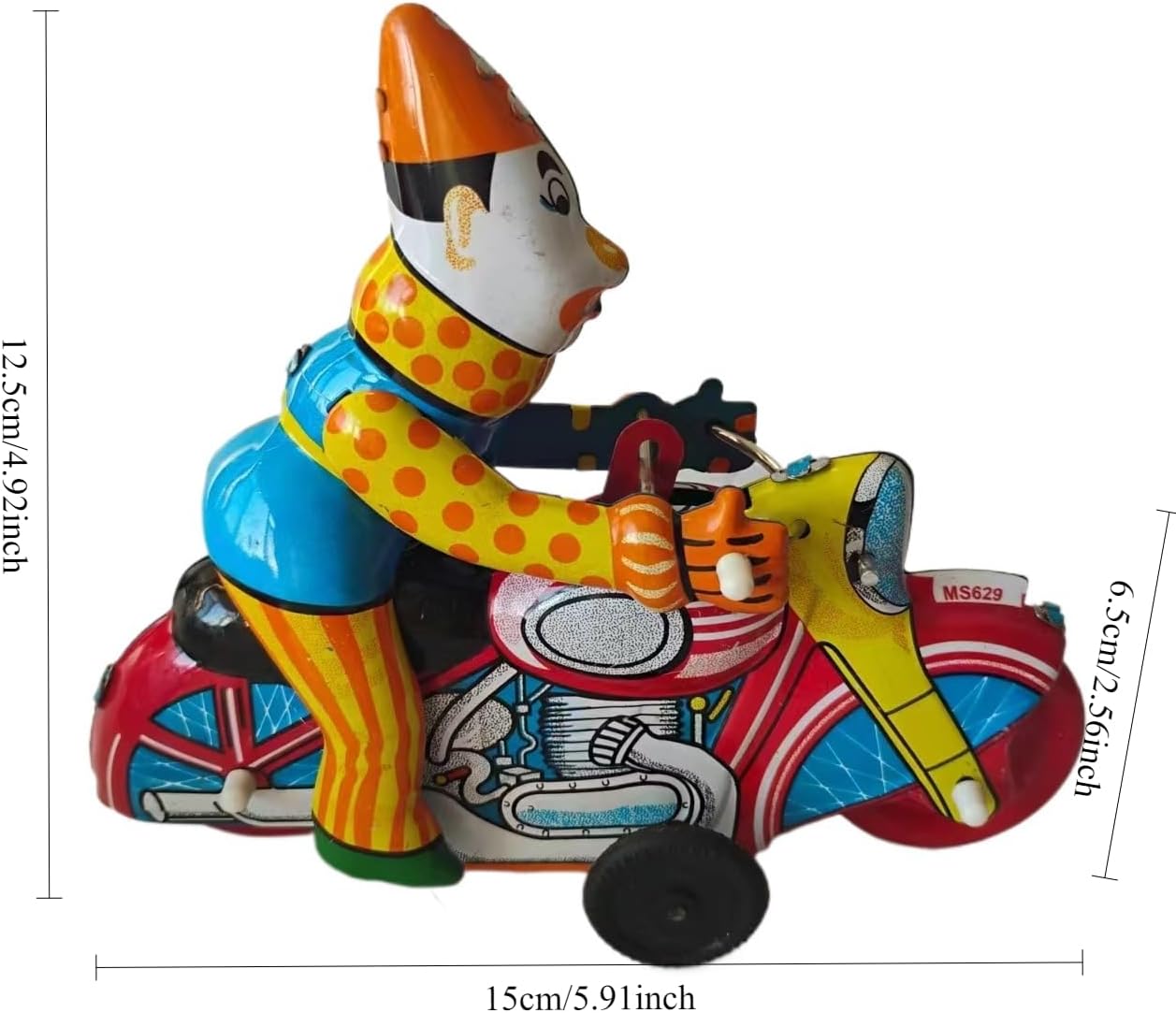 MS629 Handmade Tin Toy Clown on a Motorcycle Model Nostalgic Spring & Wind-Up Running Car Model Toy Home Decoration Ornament for Collectors Photographer