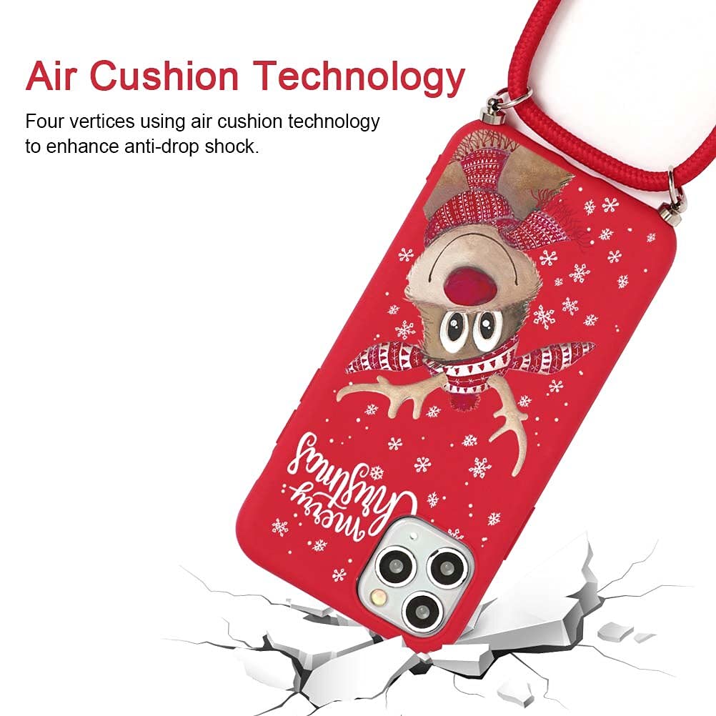 Yoedge Natale Custodia con Cordino per iPhone 15 Pro 6,1, Rosso Silicone Matte Cover con Deer Natalizie, Sottile Antiurto TPU Protezione Case con Laccio Tracolla per iPhone 15 Pro, Cervo 6