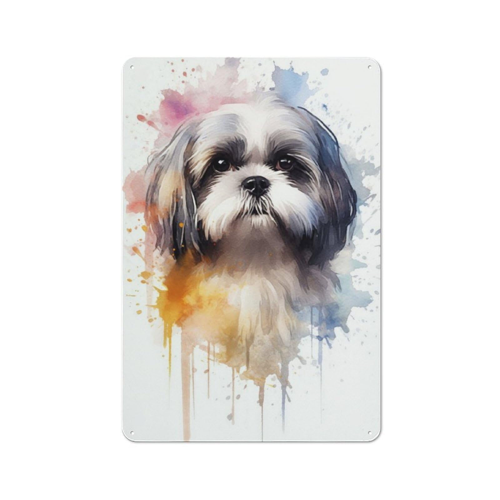 Junmoney Shih Tzu Watercolor For Dining Room Or Kitchen, Rustic Metal Sign 30X20cm, For Home Interiors, Feature Walls And Decorative Displays