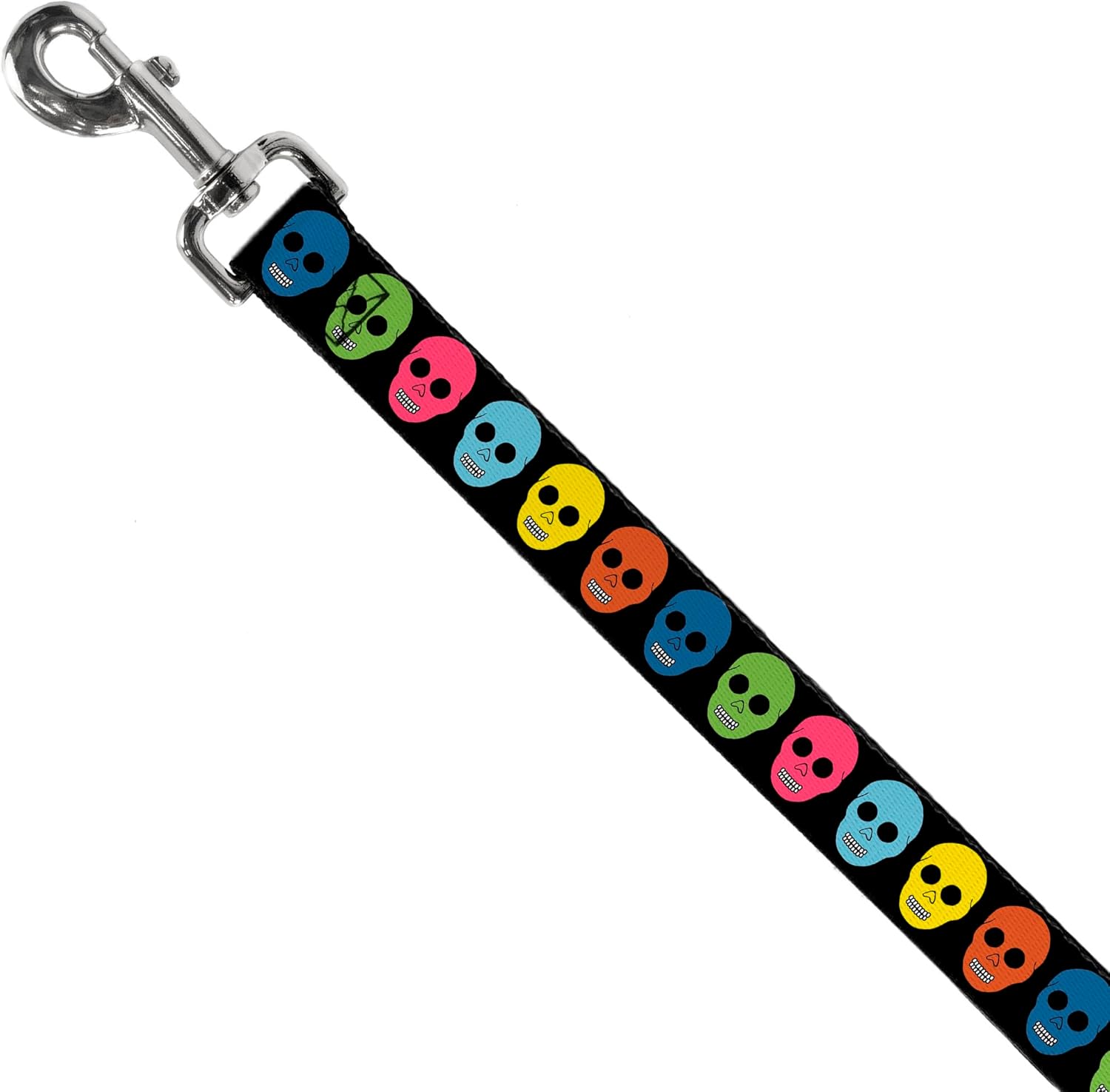 Dog Leash Skulls Black Multi Color 6 Feet Long 1.5 Inch Wide