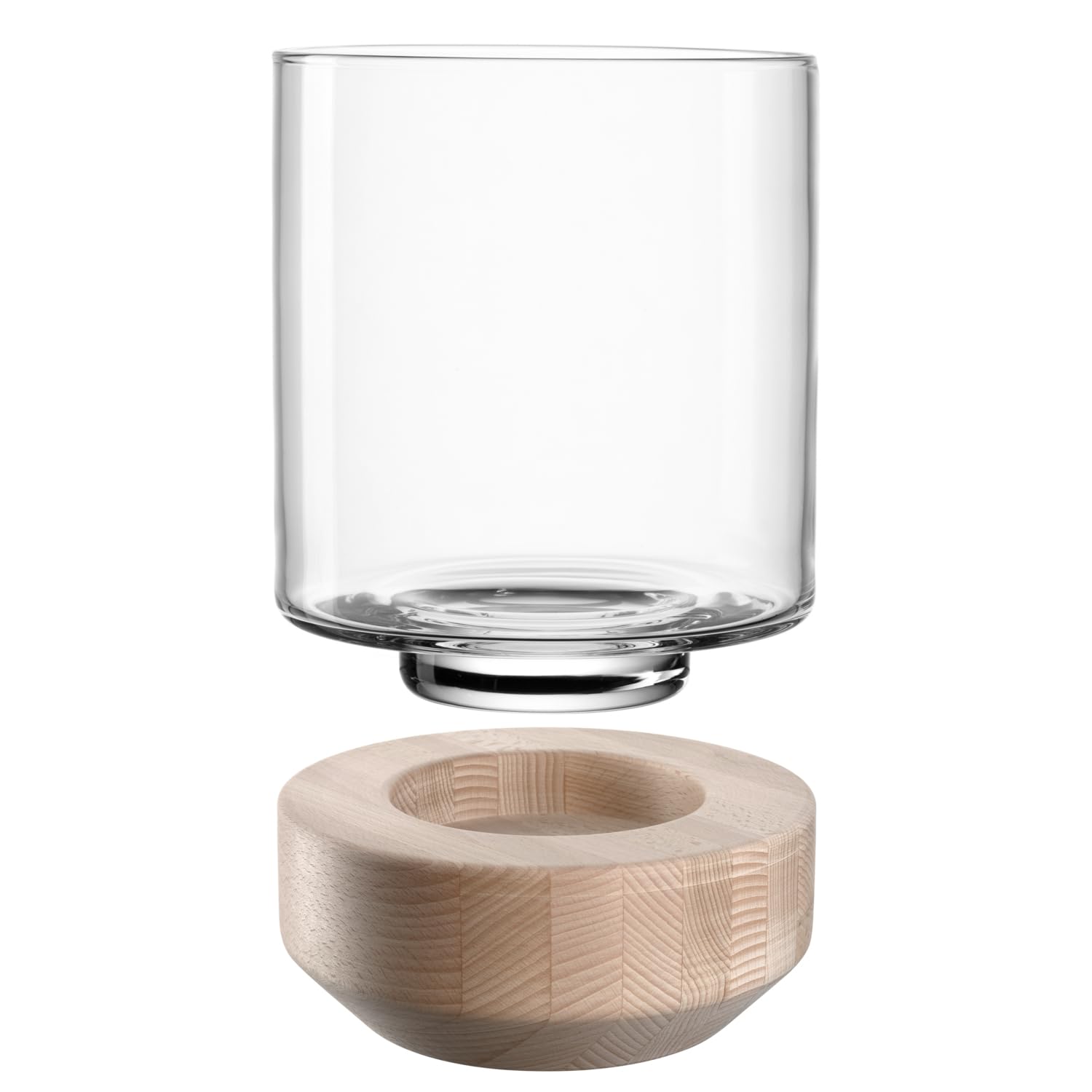 LEONARDO HOME Legno Windlicht, 1 Stück, Moderne Vase aus Glas und Holz, handgemacht, Zeitloses Windlicht, einzigartiges Kunstwerk, Elegantes Design mit langlebiger Freude,Höhe 30 cm, beige, 084751