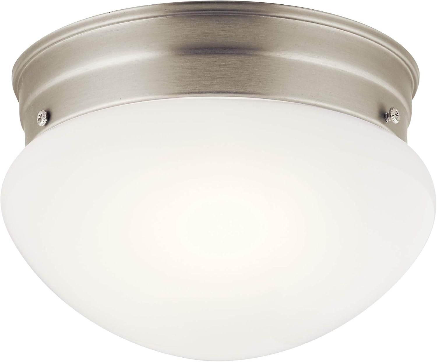 Kichler Ceiling Space 7.5" 1 Light Flush Mount with White Globe in Brushed Nickel
