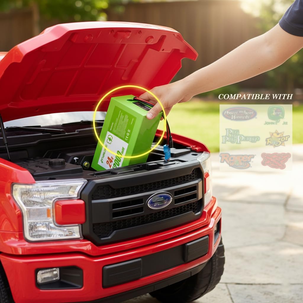 24V 12Ah Ride-On Cars with 2A Adapter Compatible with Power Wheels, Peg Perego, Kid Trax 24V Toys | Lightweight 2X Longer Runtime | Over-Charge/Discharge Protection