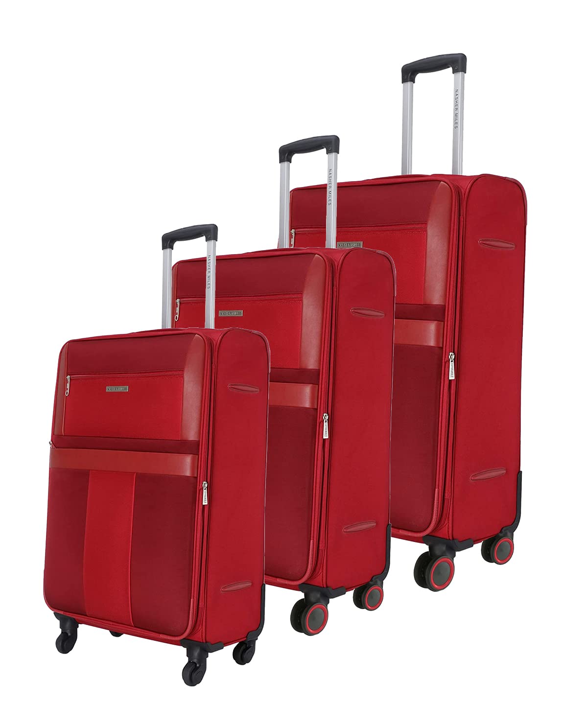Nasher Miles Toledo Expander Soft-Sided Polyester Luggage Set of 3 Red Trolley Bags (55, 65 & 75)