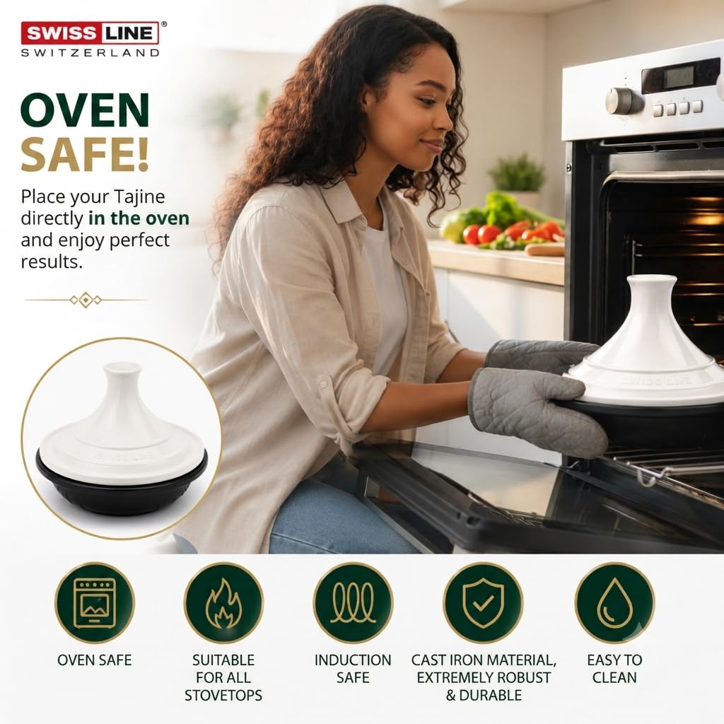 Swiss Line Switzerland - Tajine - 30 cm - Keramiek - Inclusief Inclusief Indutied (Wit)