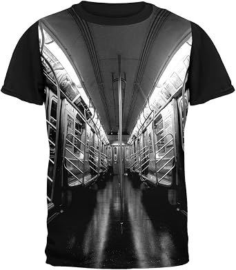 Old Glory New York City Subway Black and White Pete Cohen Adult Black T-Shirt - Small