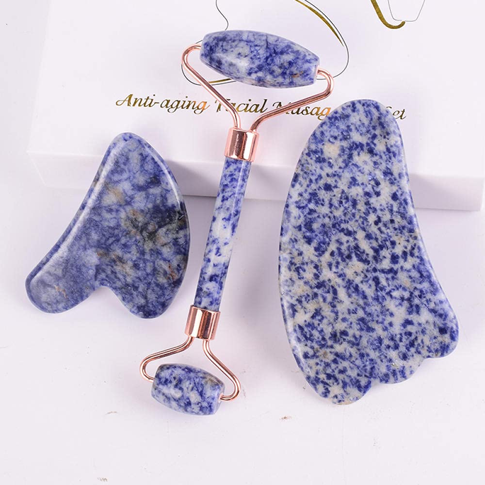 Rose doré sodalite rouleau facial GUA SHA Set pierre naturelle-2 ensembles PCS
