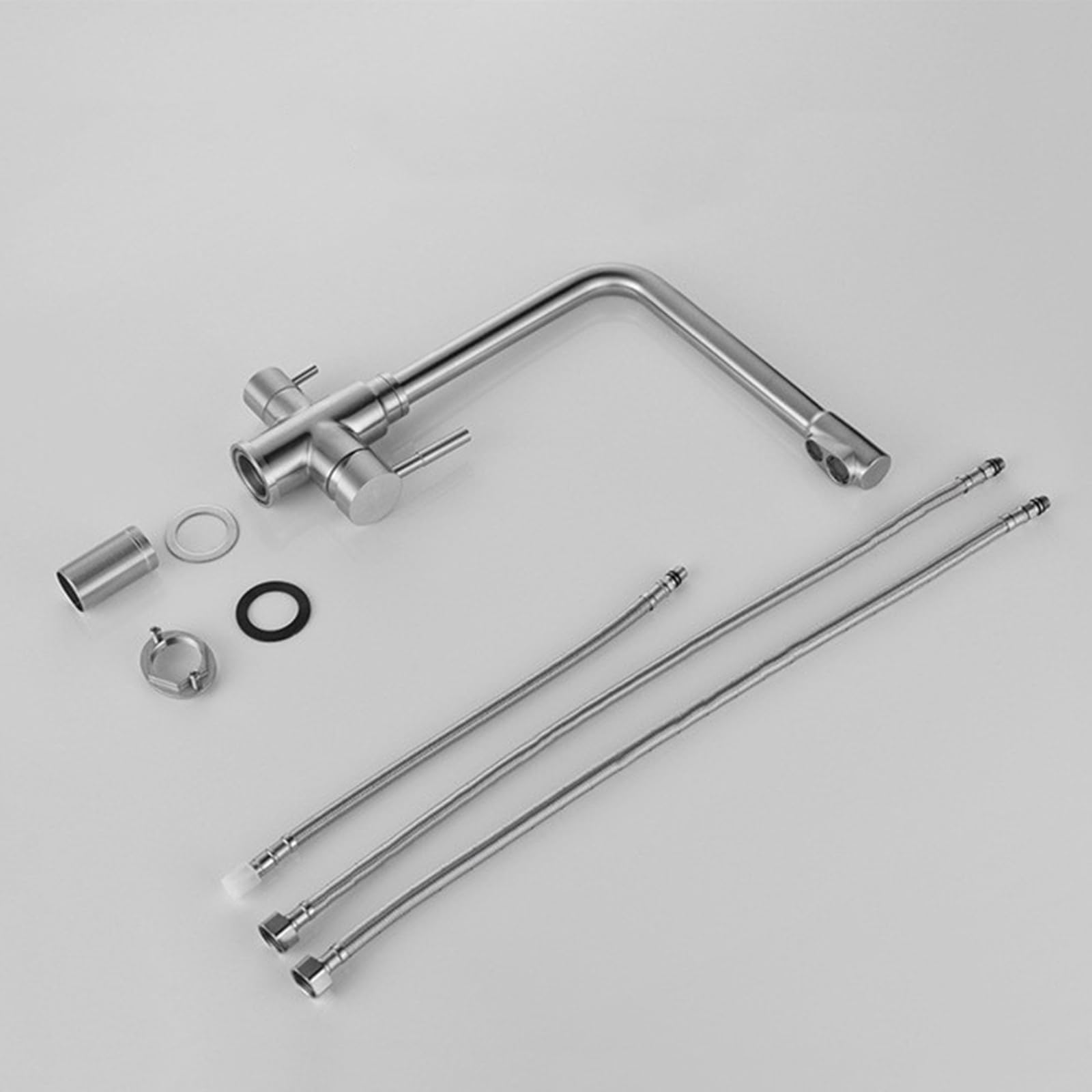 Mitigeur 3 Voies Cuisine Filtre A Eau Robinet Chaude et Froide Eau Rotatif en Acier Inoxydable,Noir