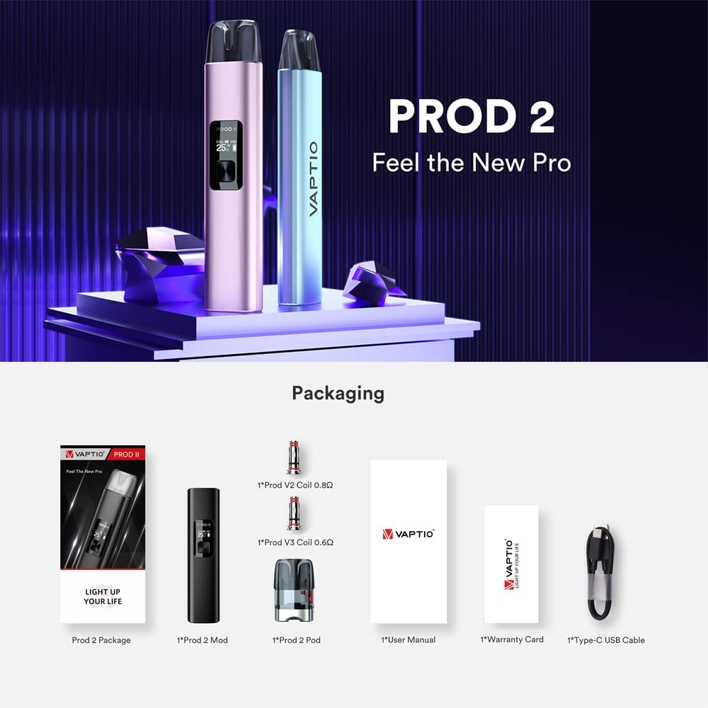 Vaptio Prod 2 Kit 1000mAh 25W Box Mod Batterie 2.0ML Cartouche Cigarette  lectronique Vaporisateur Vape Pod Systme Kit Sans E Liquide Sans Nicotine  : Amazon.fr: High-Tech