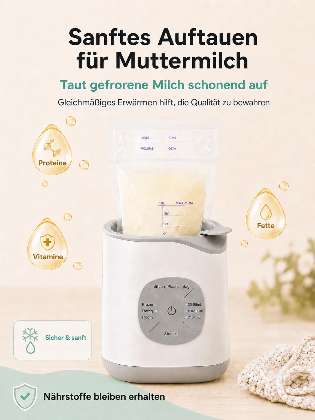 GROWNSY Intelligenter Baby Babykostwärmer, Flaschenwärmer mit Temperaturkontrolle, schneller Milchwärmer, sanftes Auftauen, Babynahrung erwärmen und Sterilisieren Babyflaschenwärmer