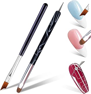 French Tip Nail Brushes Set, Oblique Head French Nail Brush with 2 Way French Gel Acrylic Nail Art Kolinsky Brush with Dotting Tool for Professional Manicure Cuticle Clean Up Nail Art Design(HJ-NB126)