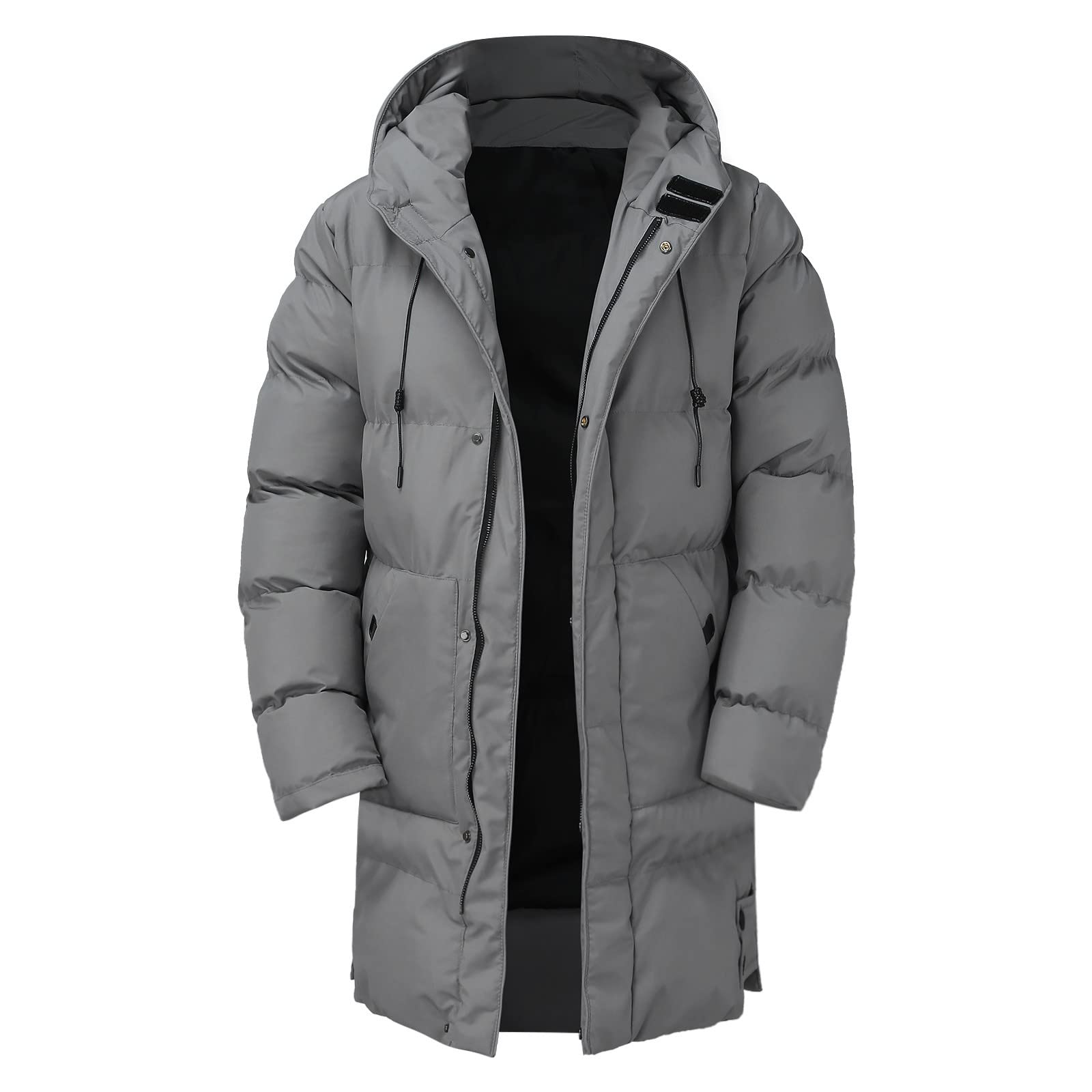 Piumino lungo da uomo con cappuccio, piumino imbottito trapuntato di media lunghezza con cerniera, comodo capispalla termico con cappuccio caldo piumino lungo impermeabile piumino da uomo cappotto a