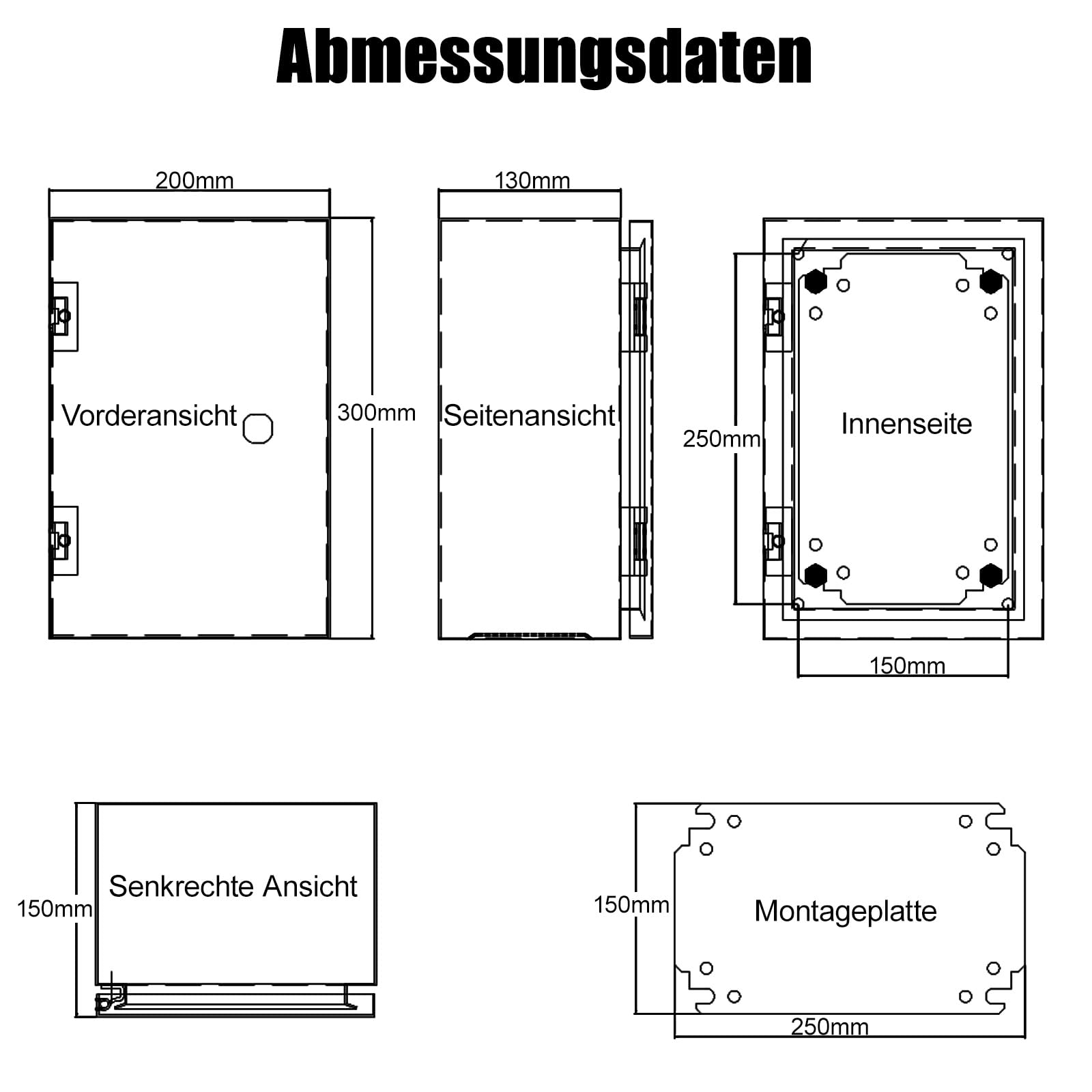 LeMotech Stahlschaltschrank, IP66 Wasserdichte Anschlusskasten, Abschließbarer Schaltkasten, Elektrogehäuse Mit Eingebaute Montageplatte, Elektrokasten für Außen- Innenbereich, 300×200×150mm