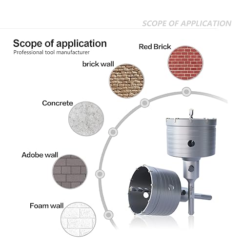 Miniatura 4 de GSTK Juego de sierra de agujero para hormigón de 7 piezas (30 mm, 40 mm, 50 mm, 65 mm, 80 mm, 100 mm, 120 mm) con barra de acoplamiento SDS Plus -