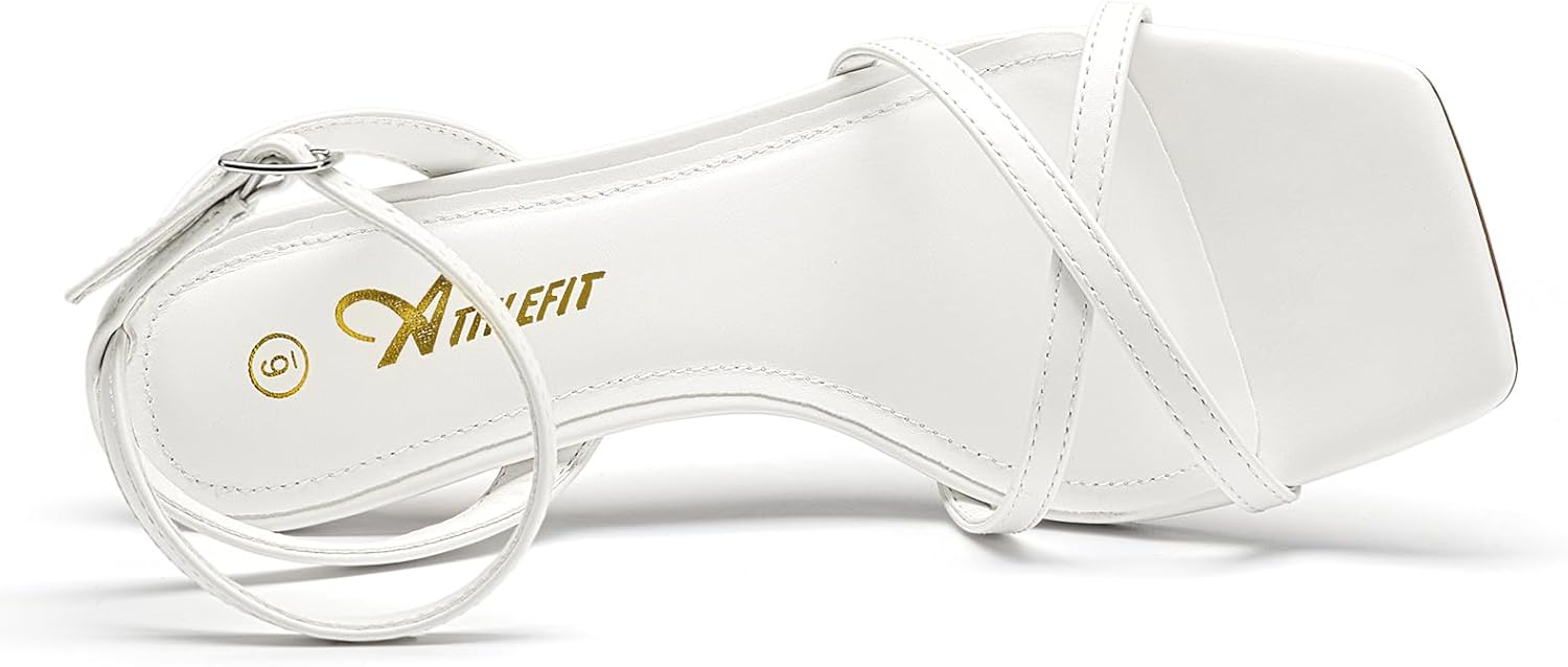 Athlefit Kitten Heels for Women Square Open Toe Strappy Heeled Sandals Ankle Strap Dress High Heels for Prom Party Wedding - Image 5