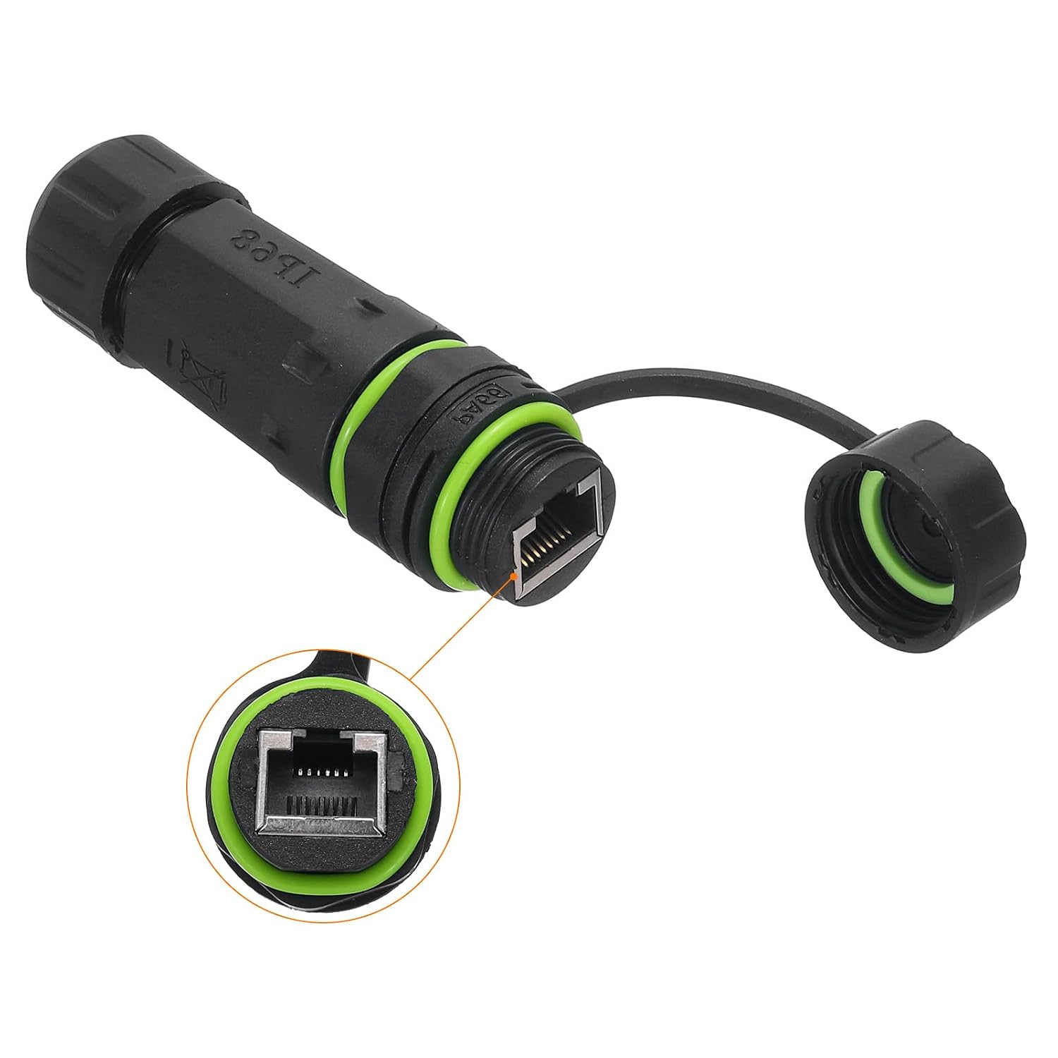 MECCANIXITY Waterproof RJ45 Coupler, Dual Head Shielded Female to Female Waterproof IP68 Ethernet Outdoor LAN Cable Connector for Cat5e, Pack of 2 (Green)