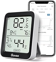 Govee Bluetooth Hygrometer Thermometer，Room Temperature Humidity Meter with APP Alerts and Data Storage, Humidity Monitor Indoor with Large LCD Display, Humidity Sensor for Baby Greenhouse Garage