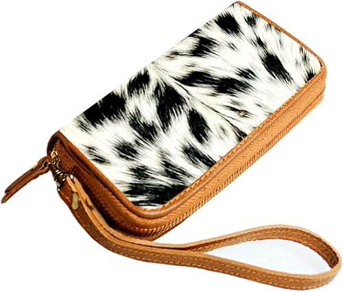 NGF Cartera de cuero de vaca con cremallera para mujer, bolso occidental, organizador de bolso para mujer, Marrón y blanco, blanco y negro