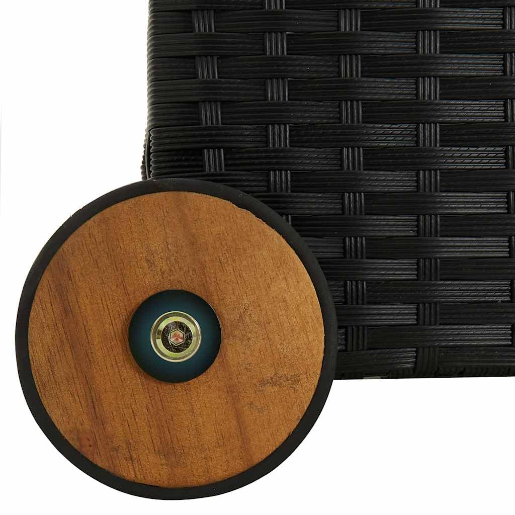 Garten-Auflagenbox Schwarz 120x65x61 cm Poly Rattan Kissenbox mit Rollen und Holzgriff Gartentruhe mit Gasdruckfeder für Kissen Auflagen Decken und Spielzeug