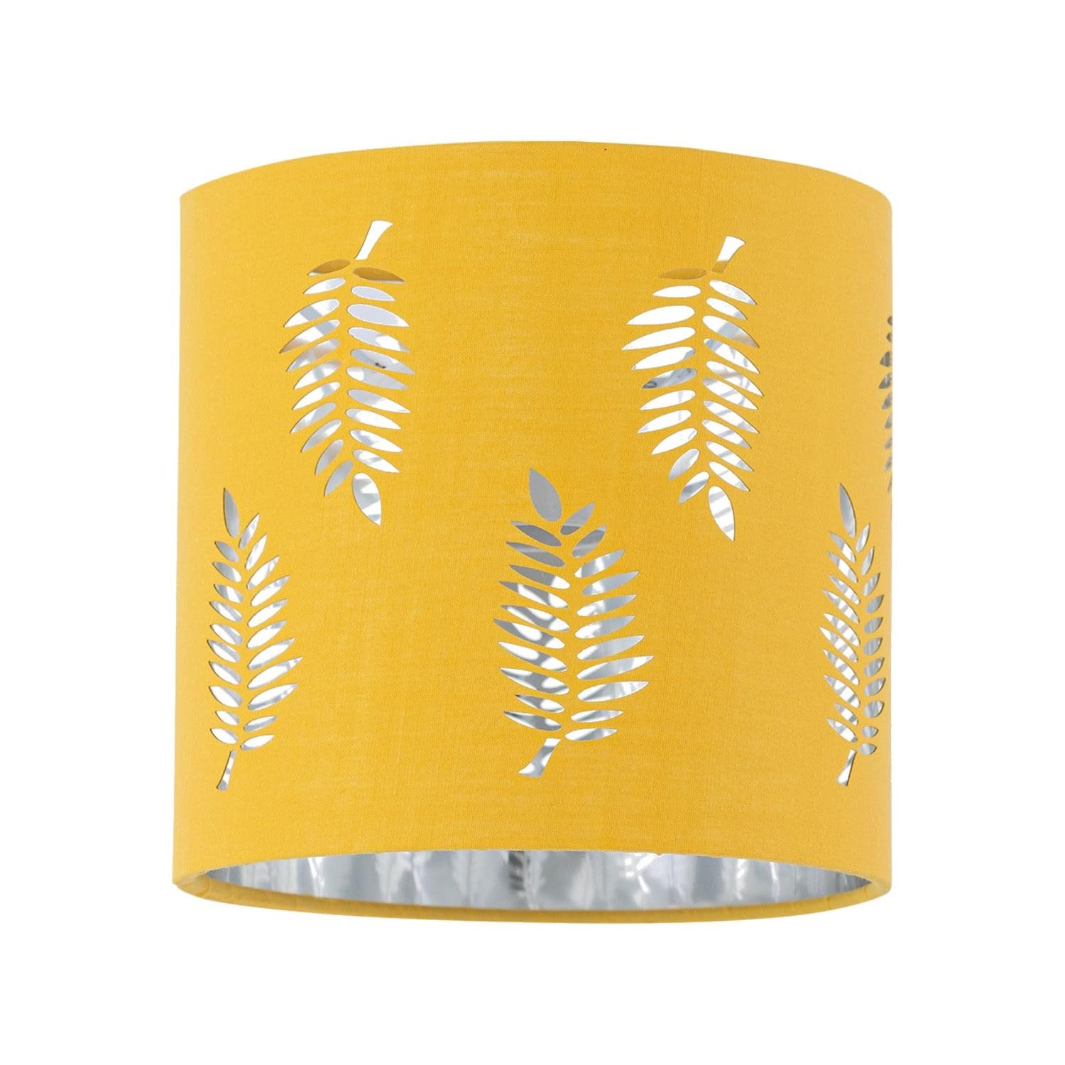 Firstchoicelighting Ochre Yellow Table Lamp Shade, Lampshade For Table Lamp Or Bedside Light, Fern Leaf Cut Out Design, Diameter 15Cm